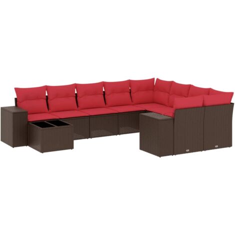 10-teiliges Gartensofa-Set mit Kissen, braun, Polyrattan vidaXL