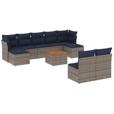 10-teiliges Gartensofa-Set mit Kissen, grau, Polyrattan vidaXL