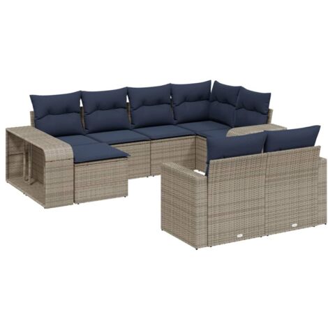 10-teiliges Gartensofa-Set mit Kissen, grau, Polyrattan vidaXL