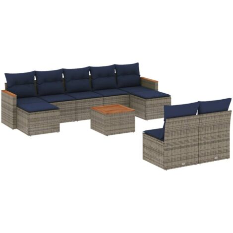 10-teiliges Gartensofa-Set mit Kissen, grau, Polyrattan vidaXL