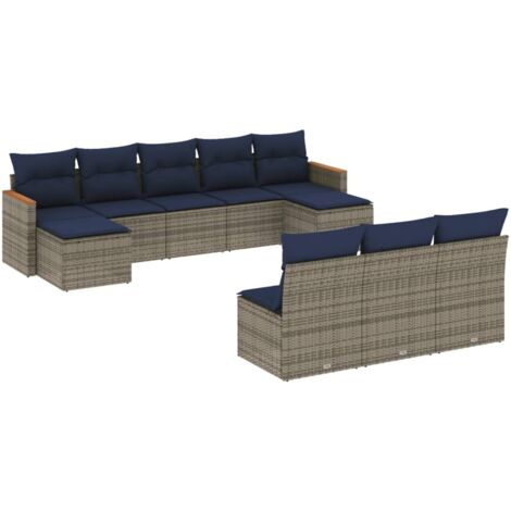 10-teiliges Gartensofa-Set mit Kissen, grau, Polyrattan vidaXL