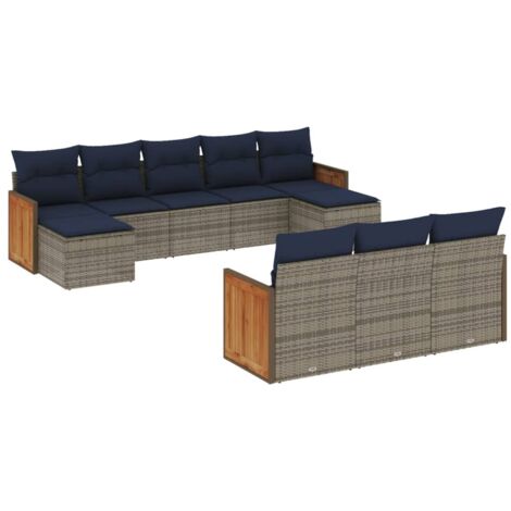 10-teiliges Gartensofa-Set mit Kissen, grau, Polyrattan vidaXL