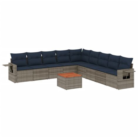 10-teiliges Gartensofa-Set mit Kissen, grau, Polyrattan vidaXL