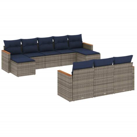 10-teiliges Gartensofa-Set mit Kissen, grau, Polyrattan vidaXL