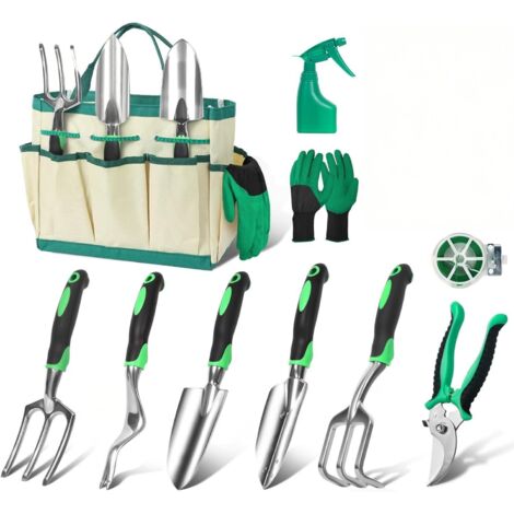 10-teiliges Gartenwerkzeug-Set mit Aufbewahrungstasche - EINNENFFER - Langlebige Aluminiumwerkzeuge, ergonomische Griffe und praktische Schürze für Gartenliebhaber