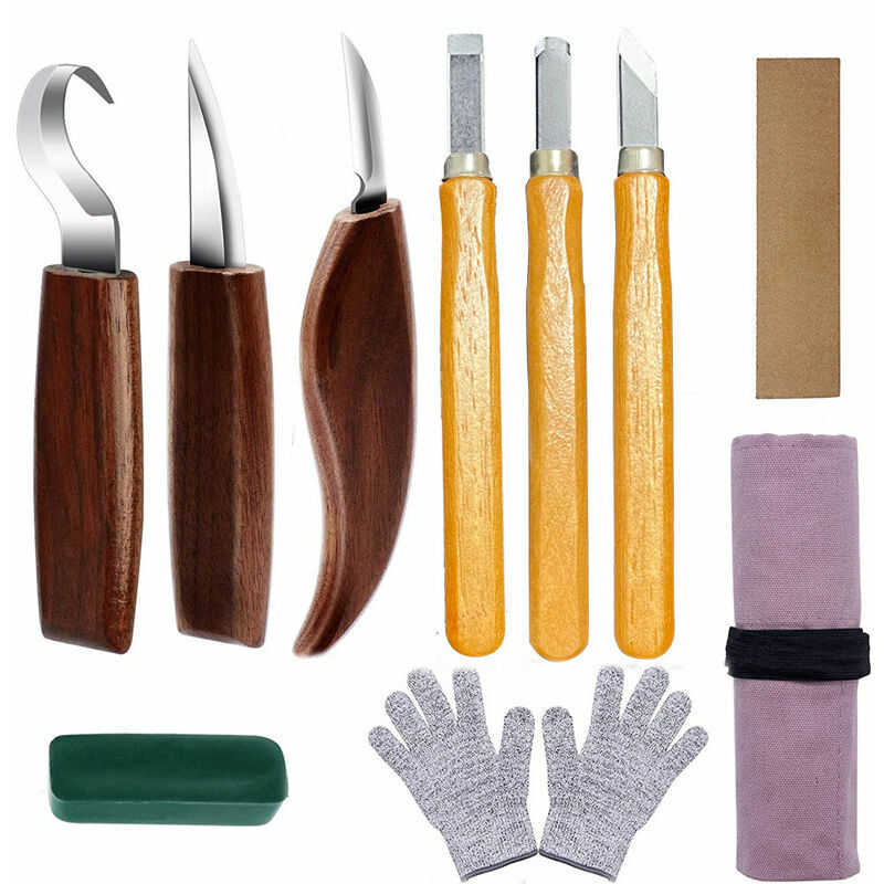 10-teiliges Karbonstahl-Holzschnitzwerkzeug Holzschnitzwerkzeug-Set mit Hakenmessermesser | 07634066315834 10-teiliges Karbonstahl-Holzschnitzwerkzeug Holzschnitzwerkzeug-Set mit Hakenmessermesser | 07634066315834