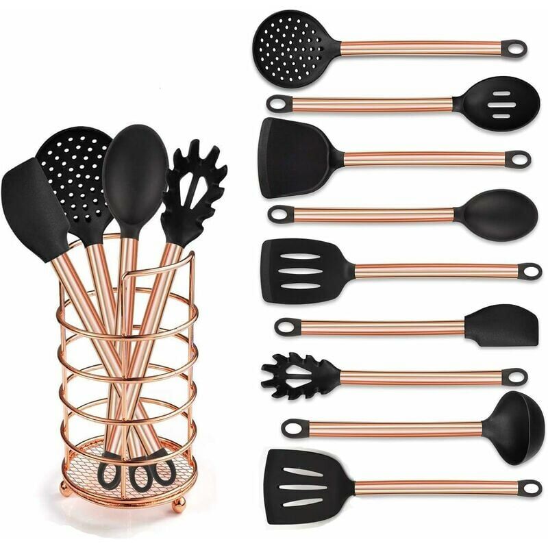 10-teiliges Kochutensilien-Set aus Edelstahl – Silikon-Kochutensilien, Pfannenwender, Antihaft-Pfannen, goldfarben | 07068460618978 10-teiliges Kochutensilien-Set aus Edelstahl – Silikon-Kochutensilien, Pfannenwender, Antihaft-Pfannen, goldfarben | 07068460618978