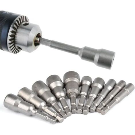 10-teiliges magnetisches Schraubendreher-Steckschlüssel-Set: Magnetischer Bit für Schlagschrauber 6-15 mm Adapter-Sechskant-Steckschlüssel-Bits