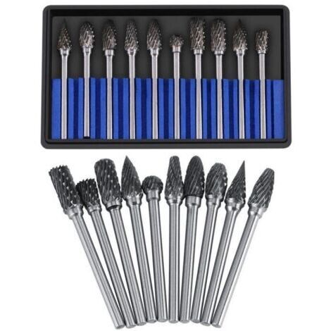 10-teiliges Rotationsfeilenset aus Wolframkarbidstahl, 3 mm Schaft, 6 mm Schneiddurchmesser, Doppel-CET