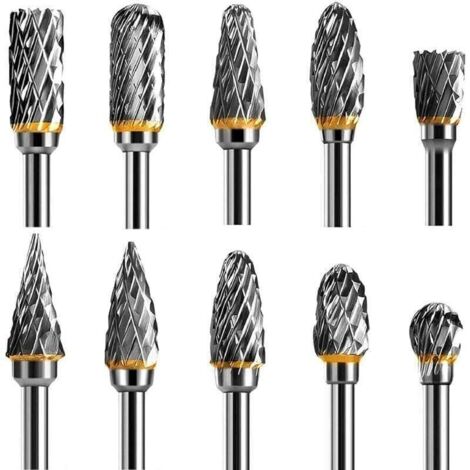 10-teiliges Rotationsfräser-Set, Wolframkarbidstahl, zweischneidige Rotationswerkzeug-Bits, 1/8-Zoll-Schaft für Rotationswerkzeug, DIY, Holzschnitzerei, Metallpolieren, Gravieren, Bohren