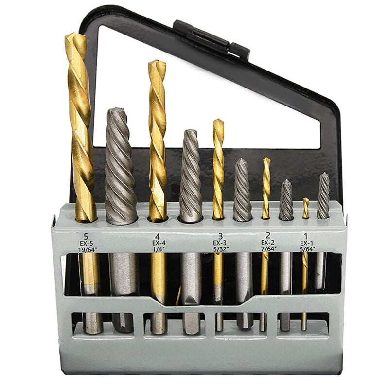 10-teiliges Schraubenausdreher und Linkshänder-Kobaltbohrer-Set, beschädigter Schraubenentferner, Bohrer-Ausdreher-Kombinations-Set | 09771353465310 10-teiliges Schraubenausdreher und Linkshänder-Kobaltbohrer-Set, beschädigter Schraubenentferner, Bohrer-Ausdreher-Kombinations-Set | 09771353465310