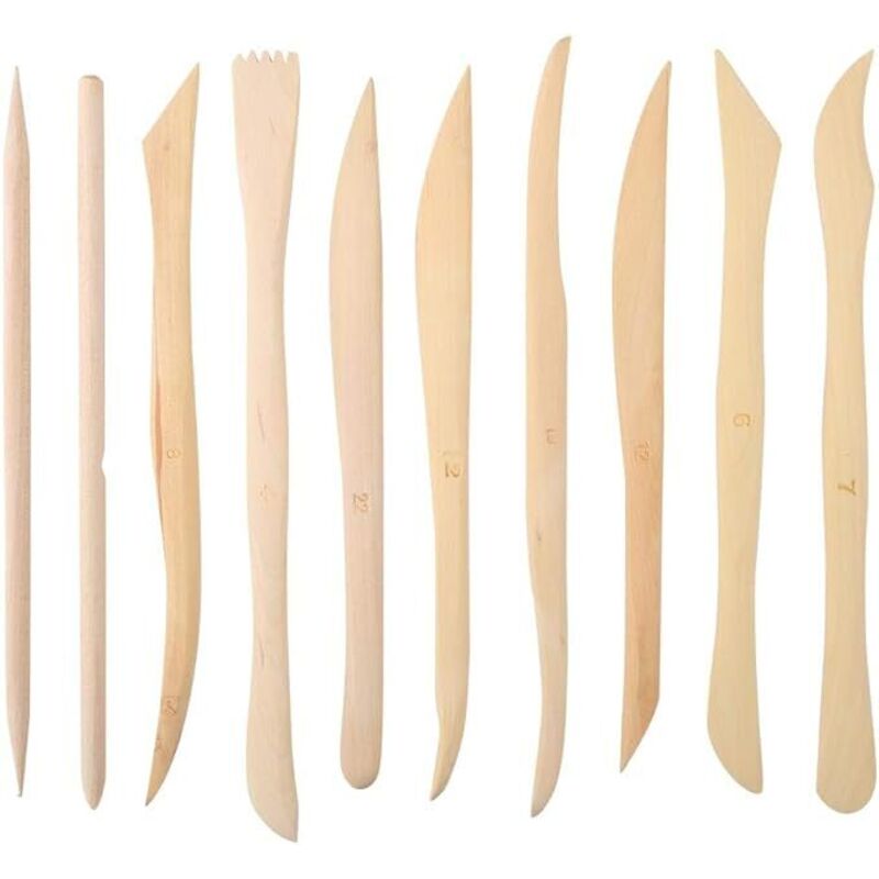 Image of 10-teiliges Set aus Holzschabern zum Modellieren von Ton, Töpferschaber mit Griff