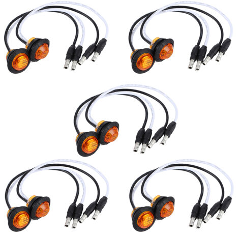 10-teiliges Set bernsteinfarbener LED-Positionsleuchten, 3/4 Zoll, 12 V mit DC-Anschlüssen für Anhänger, LKW, Boot