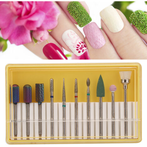 10-teiliges Set Nagelfräseraufsätze, Schleifköpfe für Maniküre und Pediküre - Modell BH-03