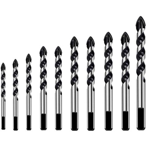 10-teiliges Set Steinbohrer, Bohrer für Fliesen und Glas, Dreieckbohrer für verschiedene Materialien wie Porzellan, Metall, Fliesen, Glas, Marmor, Spiegel und Holz (3, 4, 5, 6, 6, 8, 8, 10, 10, 12 mm)