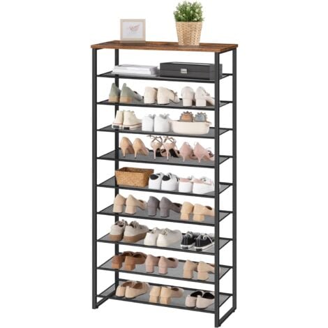 10-Tier Shoe Rack, Large Capacity Shoe Storage Organizer, Shoe Storage Unit for 27-36 Pairs of Shoes, Tall Shoe Shelf, Detachable Metal Mesh, for Entryway, Industrial, HOOBRO EBF107XJ01