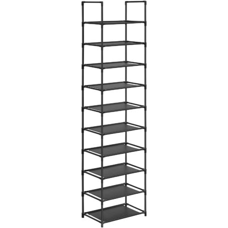 10 Tier Shoe Rack Metal Frame Nonwoven Fabric Slim Storage Adjustable Versatile