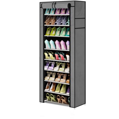 10 Tier Shoe Rack Storage Cabinet Dustproof Shoe Organiser Stand Holds 27 Pairs (Gray)