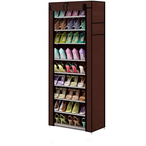 10 Tier Shoe Rack Storage Cabinet Dustproof Shoes Cabinet Storage Organiser Shoe Rack Stand Holds 27 Pairs (Brownish Yellow)