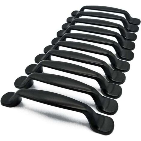 10 tiradores de acero inoxidable para puertas de armarios de cocina, cajones y muebles de dormitorio, con separación entre orificios de 128 mm, color negro, con tornillos.