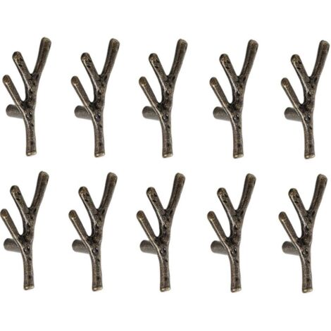 10 tiradores de muebles en forma de rama de aleación de zinc con tornillos de bronce (un solo orificio)