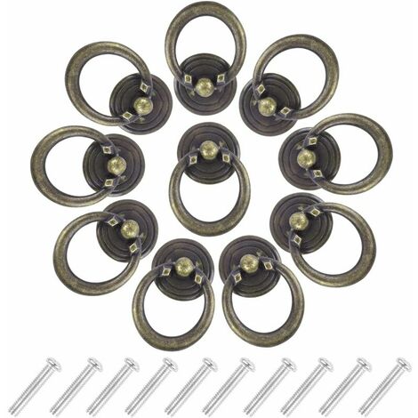 10 tiradores de muebles vintage, pomos de bronce para cajones, tiradores de muebles antiguos, tiradores de puertas de hierro retro con tornillos, para cajones, armarios de cocina, mesitas de noche——