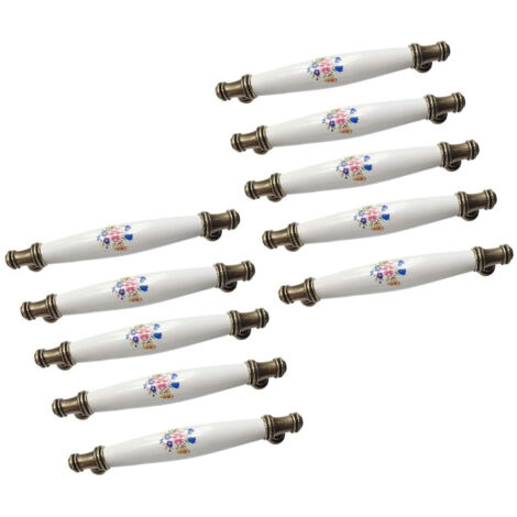 10 tiradores para cajones, tiradores para muebles, tiradores de cerámica con forma de arco, distancia entre orificios de 128 mm (azul claro)
