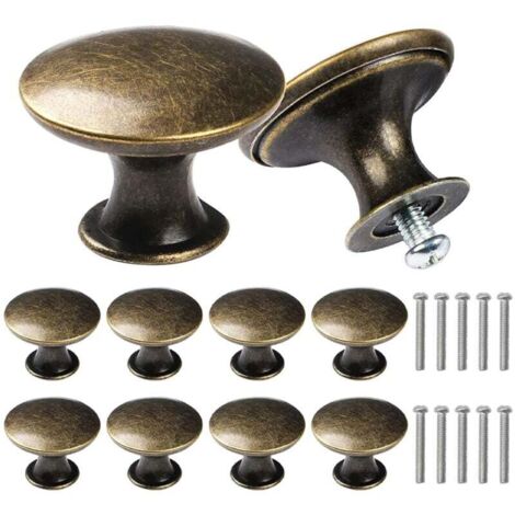 10 tiradores redondos vintage retro para cajón, de metal semicircular, para puerta de armario o cajón, de bronce antiguo.