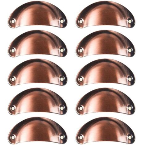 10 tiradores vintage de concha para cajones y muebles de cocina. Pomos curvos de hierro retro para puertas de armarios, 8,2 cm x 3,5 cm, color cobre rojo.
