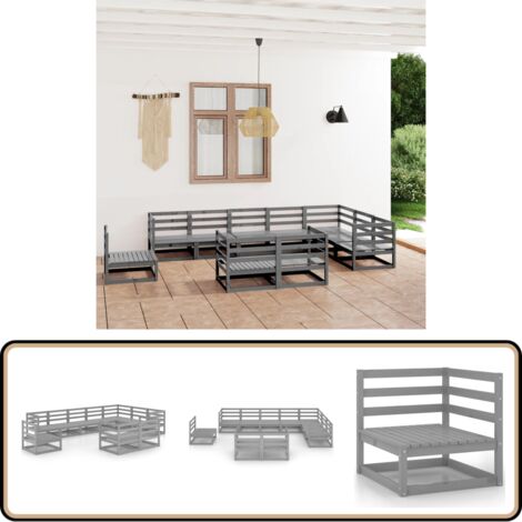 10-tlg. Garten-Lounge-Set Grau Kiefer Massivholz - Gartensofa - Lounge Set - Gartenmöbeln - Holz Gartenmöbel - Kiefer Massiv