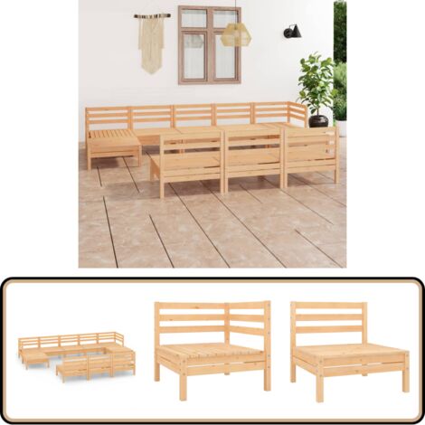 10-tlg. Garten-Lounge-Set Massivholz Kiefer - Gartenmöbel - Loungesessel - Rattan Möbel - Kiefernholzmöbel - Gartenloungeset