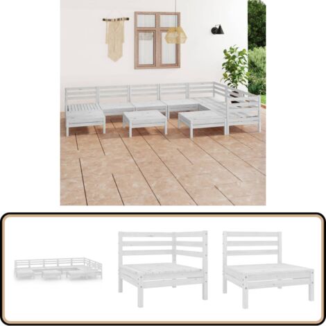 10-tlg. Garten-Lounge-Set Massivholz Kiefer Weiß - Outdoor Lounge Set - Gartenmöbel - Holzmöbel - Kiefernholz - Garten Sofa