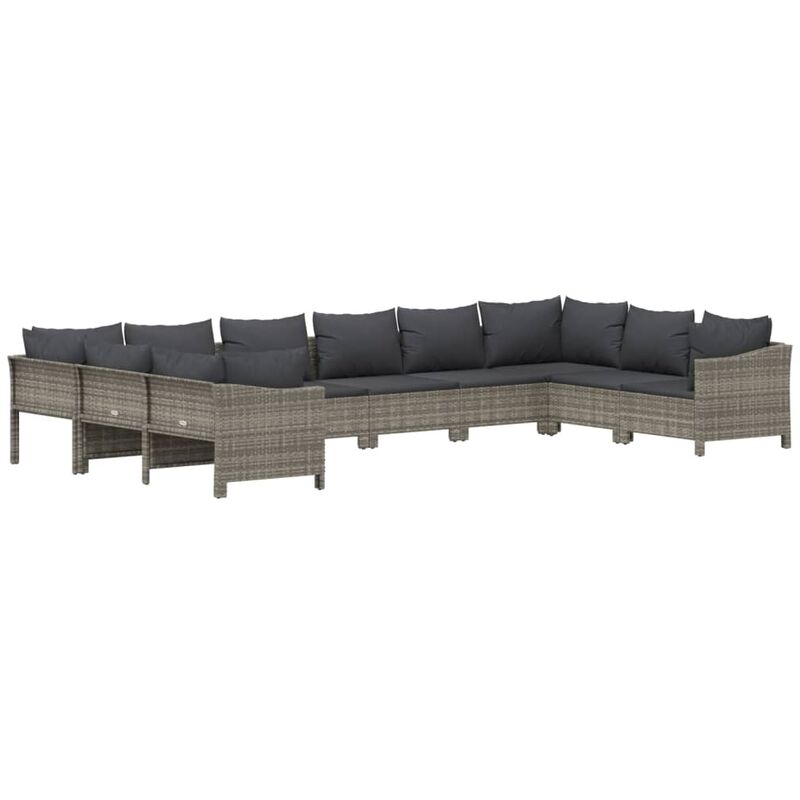 10-tlg. Garten-lounge-set Mit Kissen Grau Poly Rattan - Vidaxl