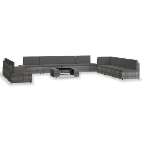10-tlg. Garten-Lounge-Set Poly Rattan Grau vidaXL