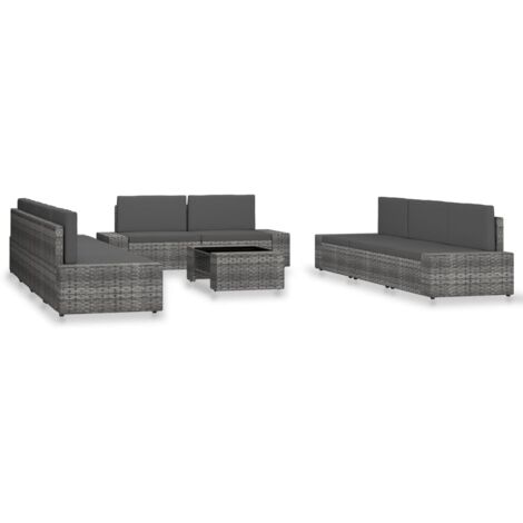 10-tlg. Garten-Lounge-Set Poly Rattan Grau vidaXL