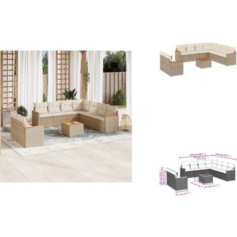 10-tlg. Garten-Sofagarnitur mit Kissen Beige Poly Rattan - Gartenmöbel Set - Esstisch - Lounge Möbel - Outdoor Sofa - Rattan Gartenmöbel