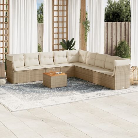 10-tlg. Garten-Sofagarnitur mit Kissen Beige Poly Rattan vidaXL