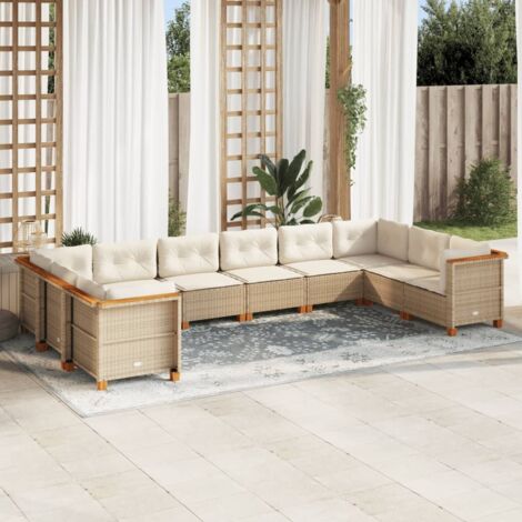 10-tlg. Garten-Sofagarnitur mit Kissen Beige Poly Rattan vidaXL