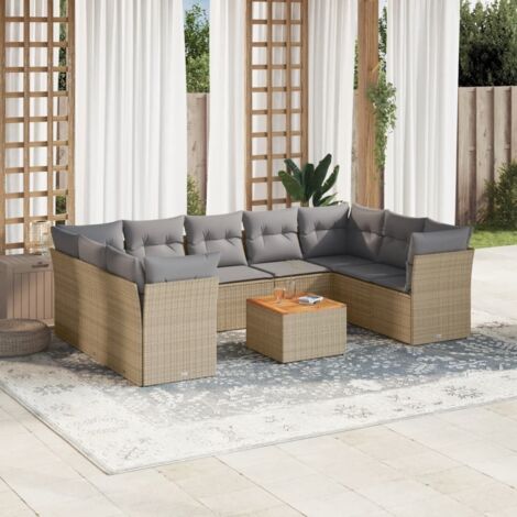 10-tlg. Garten-Sofagarnitur mit Kissen Beige Poly Rattan vidaXL