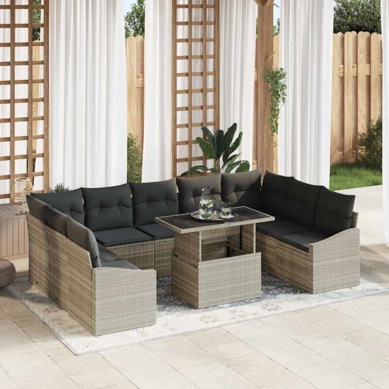 Garten-sofa-set Mit Kissen 10 Pcs Hellgrau Und Dunkelgrau Vidaxl