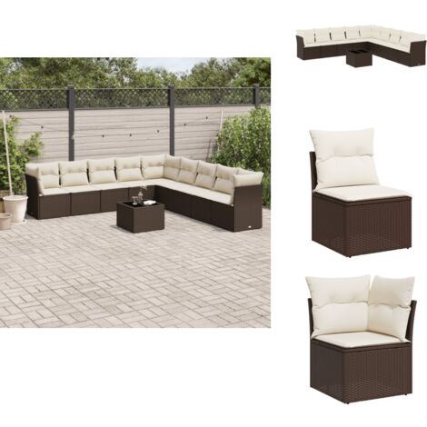 10-tlg. Garten-Sofagarnitur mit Kissen Braun Poly Rattan - Garten Sofagarnitur - Garten Sofagarnituren - Outdoor Sofagarnitur - Sofagarnitur Terrasse
