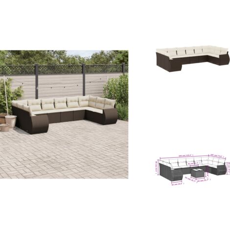 10-tlg. Garten-Sofagarnitur mit Kissen Braun Poly Rattan - Garten Sofagarnitur - Garten Sofagarnituren - Outdoor Sofagarnitur - Sofagarnitur Terrasse