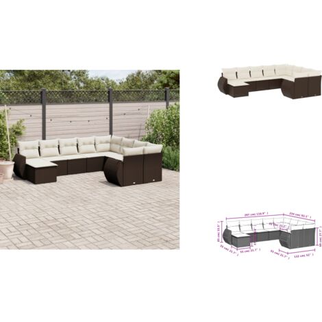 10-tlg. Garten-Sofagarnitur mit Kissen Braun Poly Rattan - Garten Sofagarnitur - Garten Sofagarnituren - Outdoor Sofagarnitur - Sofagarnitur Terrasse