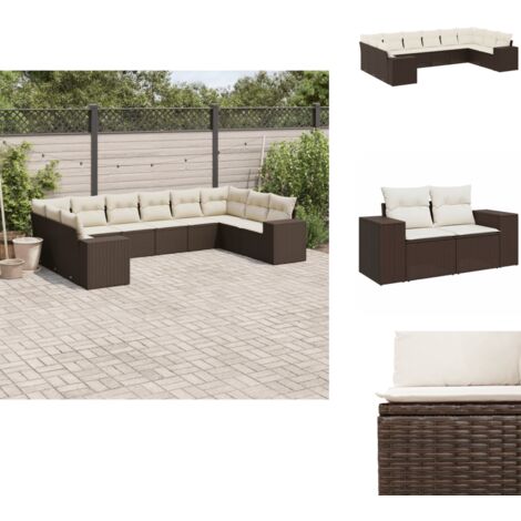 10-tlg. Garten-Sofagarnitur mit Kissen Braun Poly Rattan - Garten Sofagarnitur - Garten Sofagarnituren - Outdoor Sofagarnitur - Sofagarnitur Terrasse