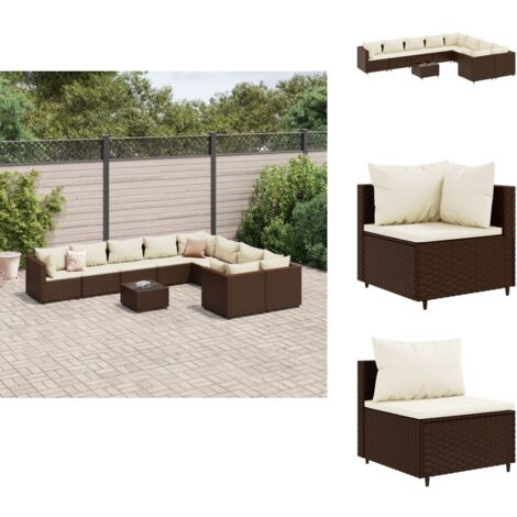 10-tlg. Garten-Sofagarnitur mit Kissen Braun Poly Rattan - Gartengestelle - Gartenmöbelset - PE-Rattan Möbel - Outdoor Sofa - Lounge Set