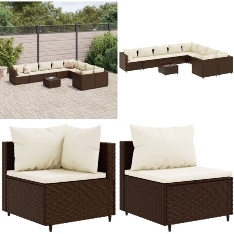 10-tlg. Garten-Sofagarnitur mit Kissen Braun Poly Rattan - Gartengestelle - Gartenmöbelset - PE-Rattan Möbel - Outdoor Sofa - Lounge Set - Home & Living