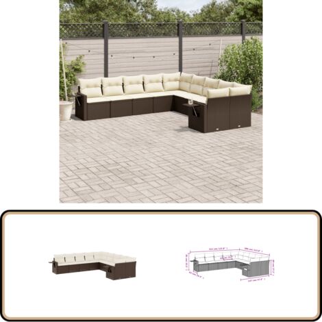 10-tlg. Garten-Sofagarnitur mit Kissen Braun Poly Rattan - Gartenmöbel - PE-Rattan Möbel - Outdoor Set - Lounge Set - Sofasatz