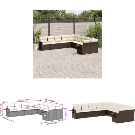 10-tlg. Garten-Sofagarnitur mit Kissen Braun Poly Rattan - Gartenmöbel - PE-Rattan Möbel - Outdoor Set - Lounge Set - Sofasatz - Home & Living