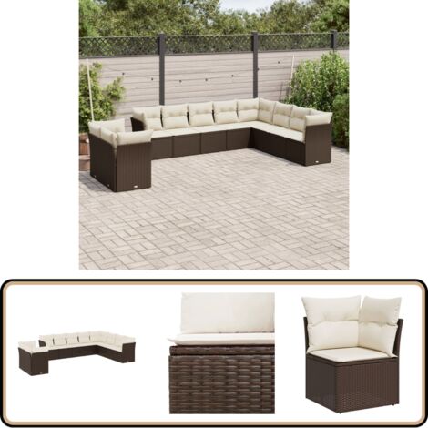 10-tlg. Garten-Sofagarnitur mit Kissen Braun Poly Rattan - Gartenmöbel - Rattan Möbel - Garten Sofa Set - Lounge Set - Außengartenmöbel