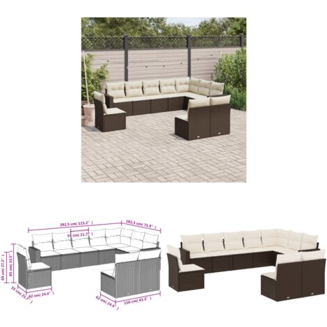 10-tlg. Garten-Sofagarnitur mit Kissen Braun Poly Rattan - Gartensofas - Outdoor Möbel - Gartenmöbelset - Rattan Sofa - Lounge Set - Home & Living